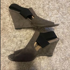 Via Spiga Women's 8 Gray Grey Leather Wedge Sandal